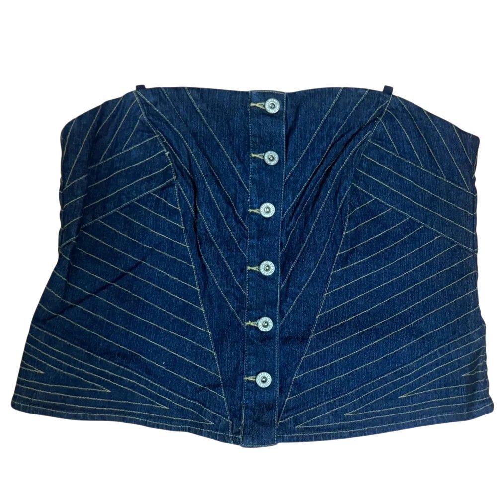 Women's 14W Denim Corset Strapless Tube Top Stretch Western Boho Festival